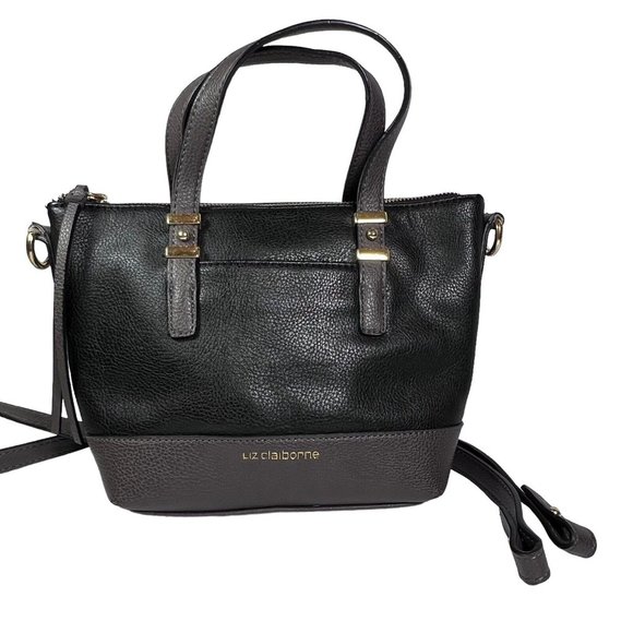 Liz Claiborne Kelsey Handbag Purse Mini Tote 7.5" Black & Grey Vegan Leather - Picture 1 of 16